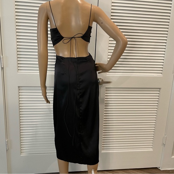 Black silk midi dress with cowl neckline and adjustable straps - Picture 3 of 5